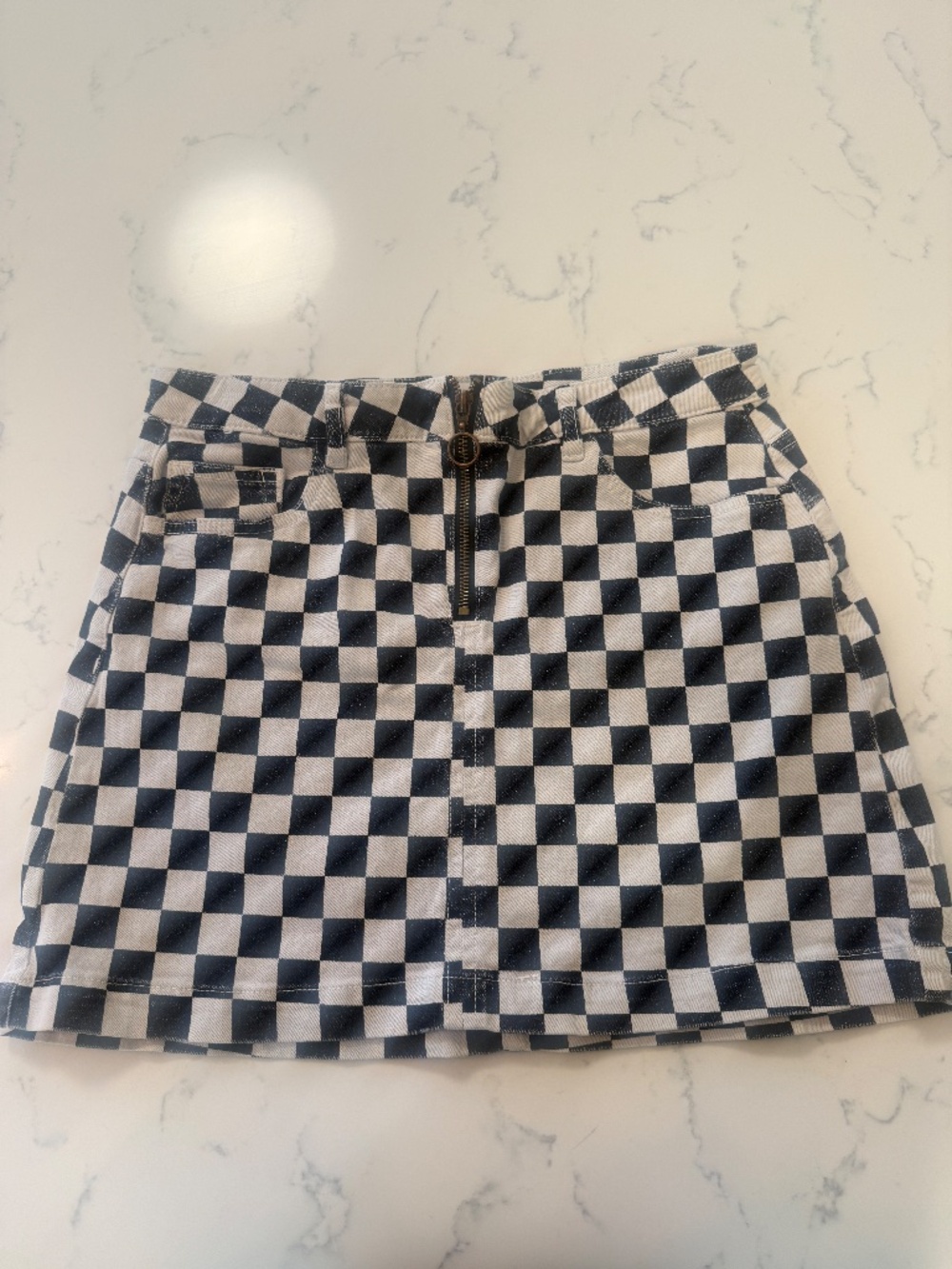 Urban Outfitters Black and White Check Mini Denim Skirt M retro 80's 90's